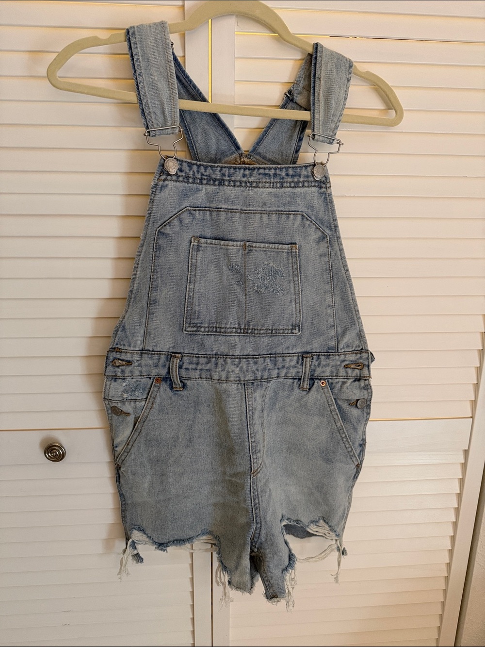 Wild Fable Light Blue Denim Overall Shorts - Distressed Pocket One-Piece XS